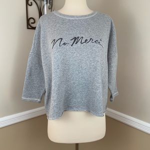 AEO No Merci Grey Cropped Raw Hem Sweatshirt Top